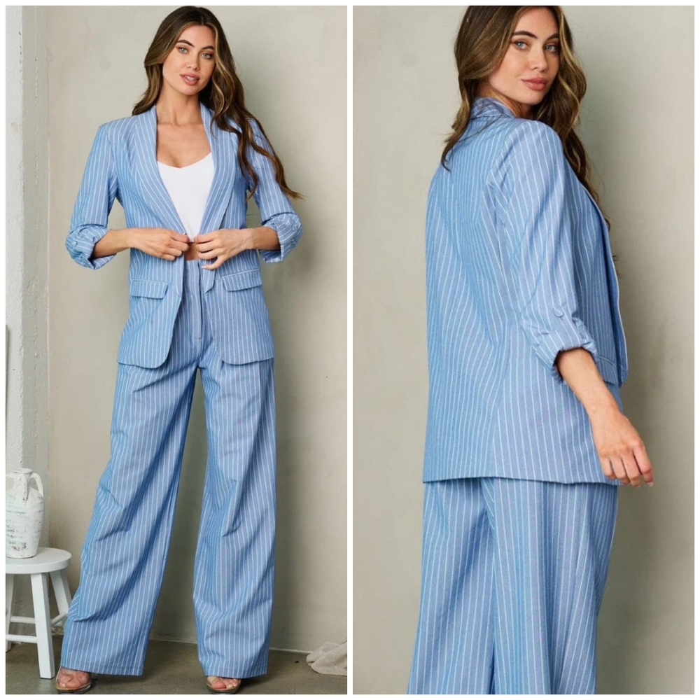 OVI Denim Blue Pinstripes 2-Piece Pants Set - Picture 5 of 5